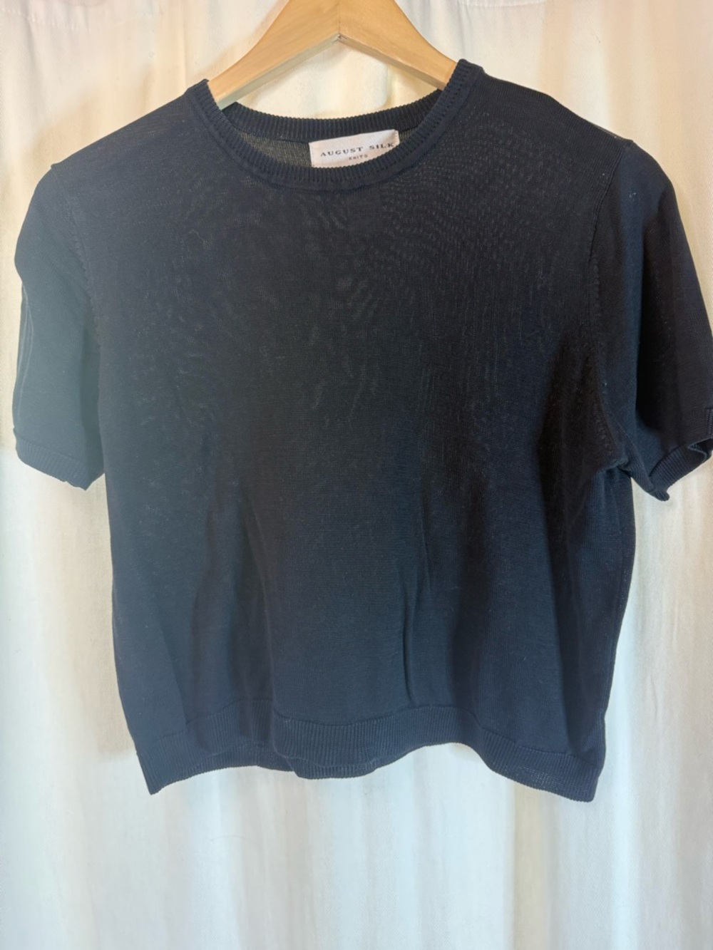 August Silk Black Knit V-Neck Short Sleeve Top